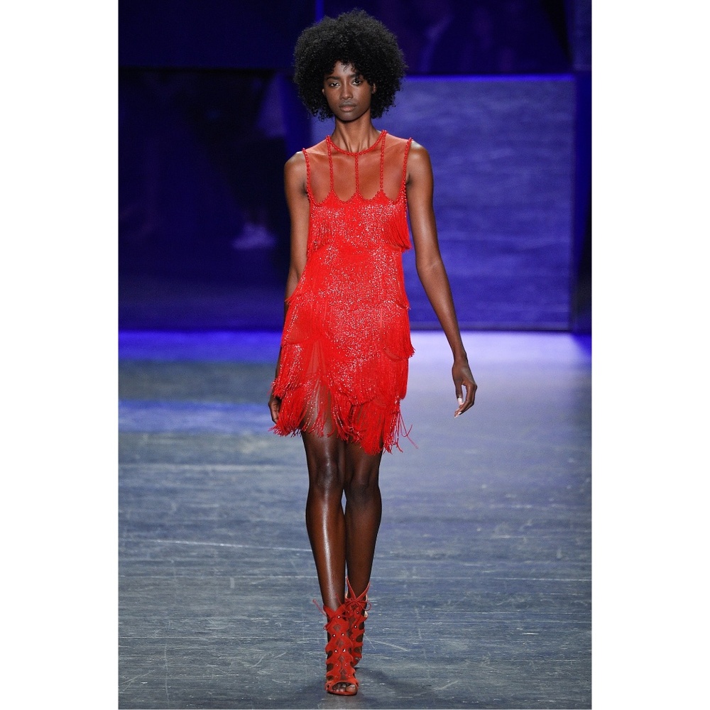 NAEEM KHAN Spring 2017 Look 32 Runway Red Beaded Fringe Mini Flapper Dress NWT